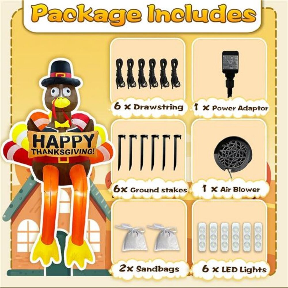 8 FT Thanksgiving Inflatables Outdoor Decorations Giant Inflatable Turkey - Picture 4 of 8